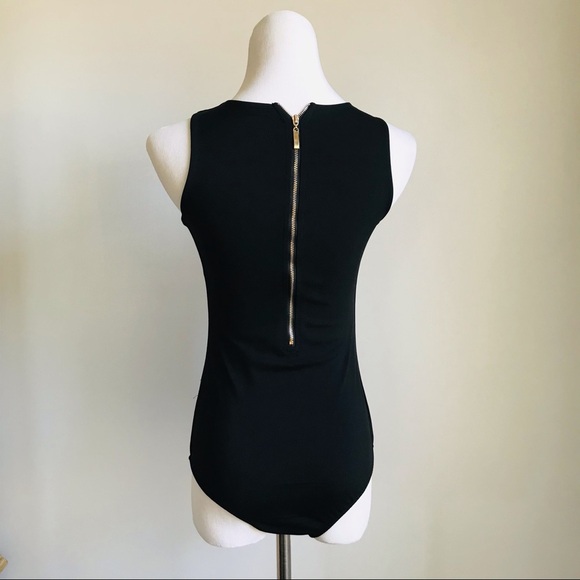Bodysuit in Black with Gold Metal Tie Up Front. - Picture 3 of 7